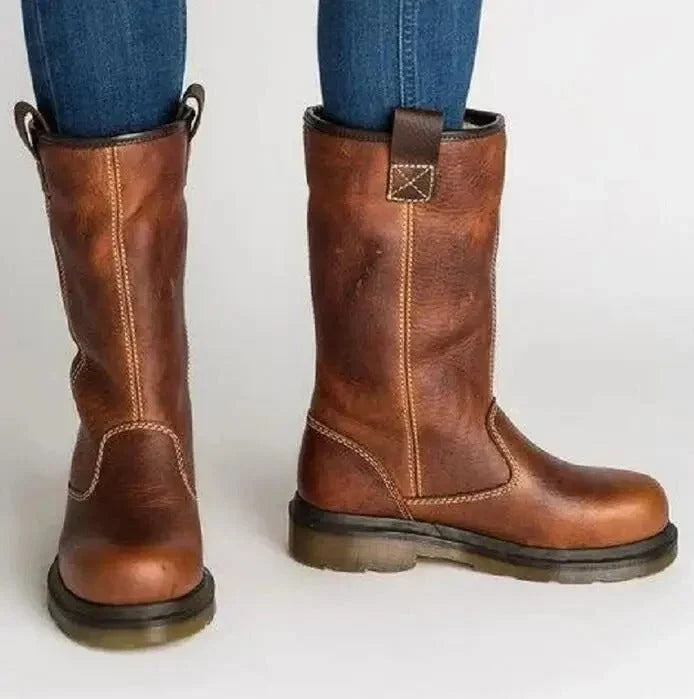 Women's Leather Winter Snow Boots with Fleece Lining and Fur Trim 1