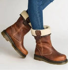 Women's Leather Winter Snow Boots with Fleece Lining and Fur Trim 2