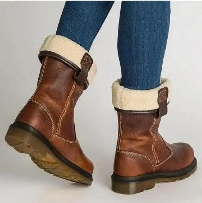 Women's Leather Winter Snow Boots with Fleece Lining and Fur Trim 3