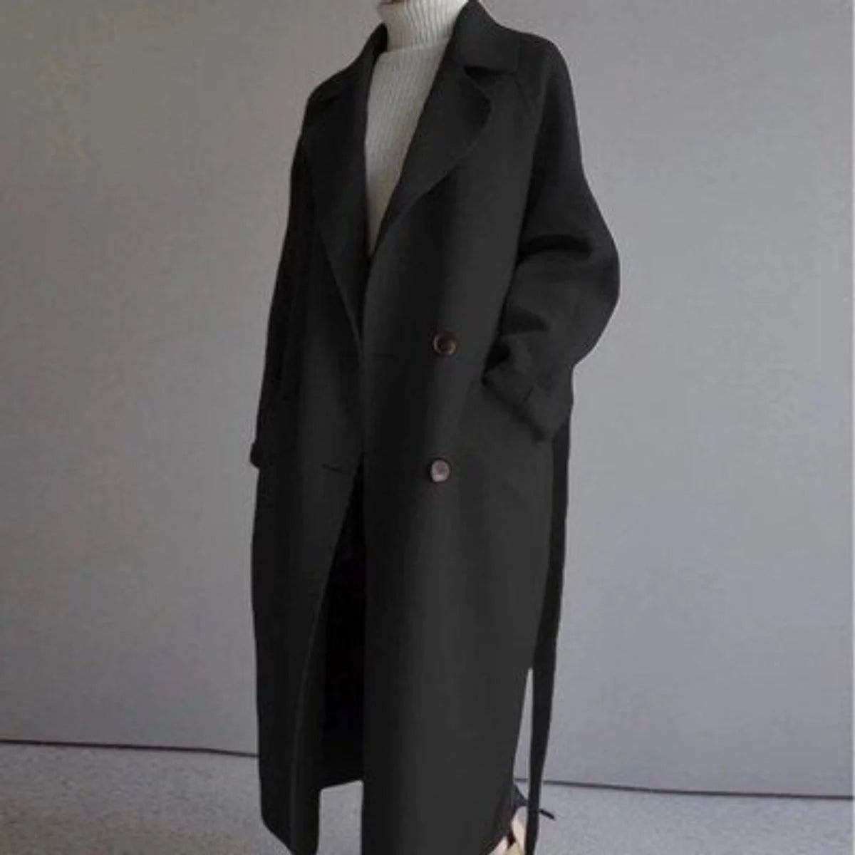 Women's Long Double-Breasted Cashmere Blend Trench Coat 5