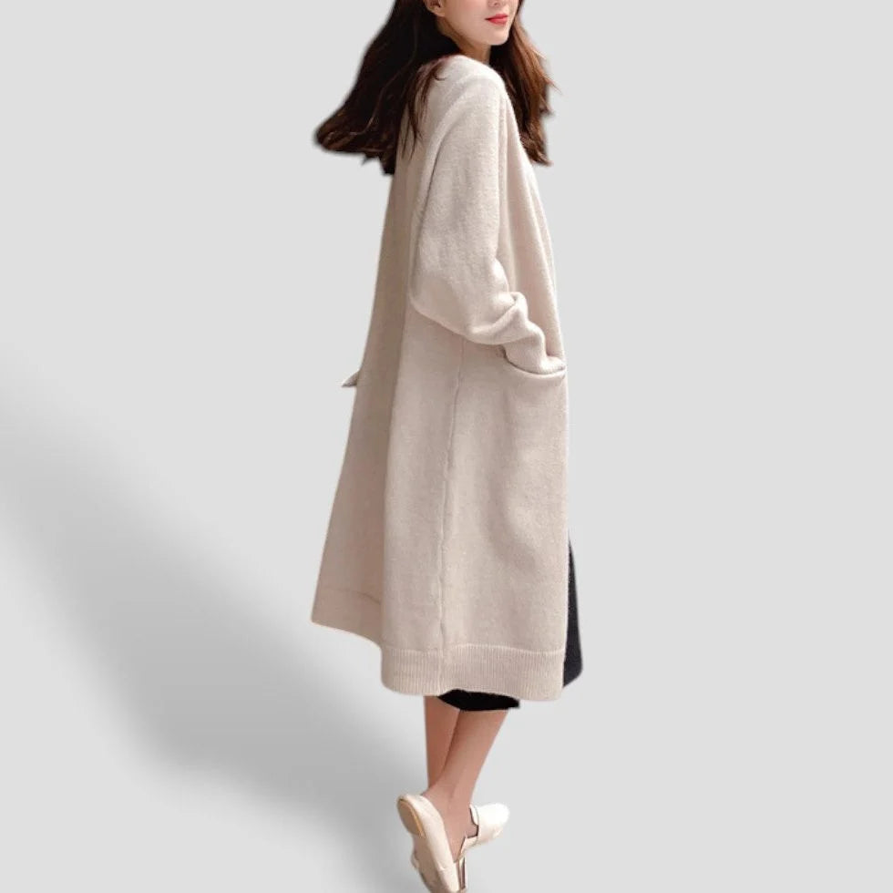 Women's Long Open-Front Knit Cardigan with Pockets 1