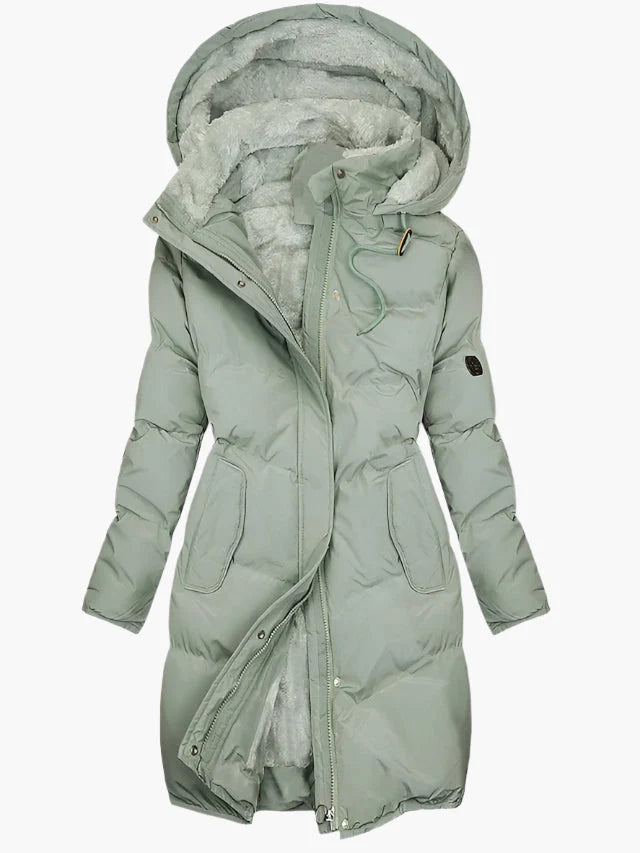 Women's Long Quilted Hooded Winter Coat with Zip-Up Front and Side Pockets 0