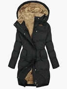 Women's Long Quilted Hooded Winter Coat with Zip-Up Front and Side Pockets 1