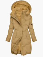 Women's Long Quilted Hooded Winter Coat with Zip-Up Front and Side Pockets 2