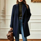 Women's Long Wool-Blend Coat with Notch Lapel and Button Front Closure 2