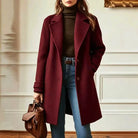 Women's Long Wool-Blend Coat with Notch Lapel and Button Front Closure 3