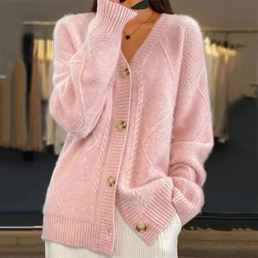 Women's Longline Cable Knit Button-Up Cardigan 4