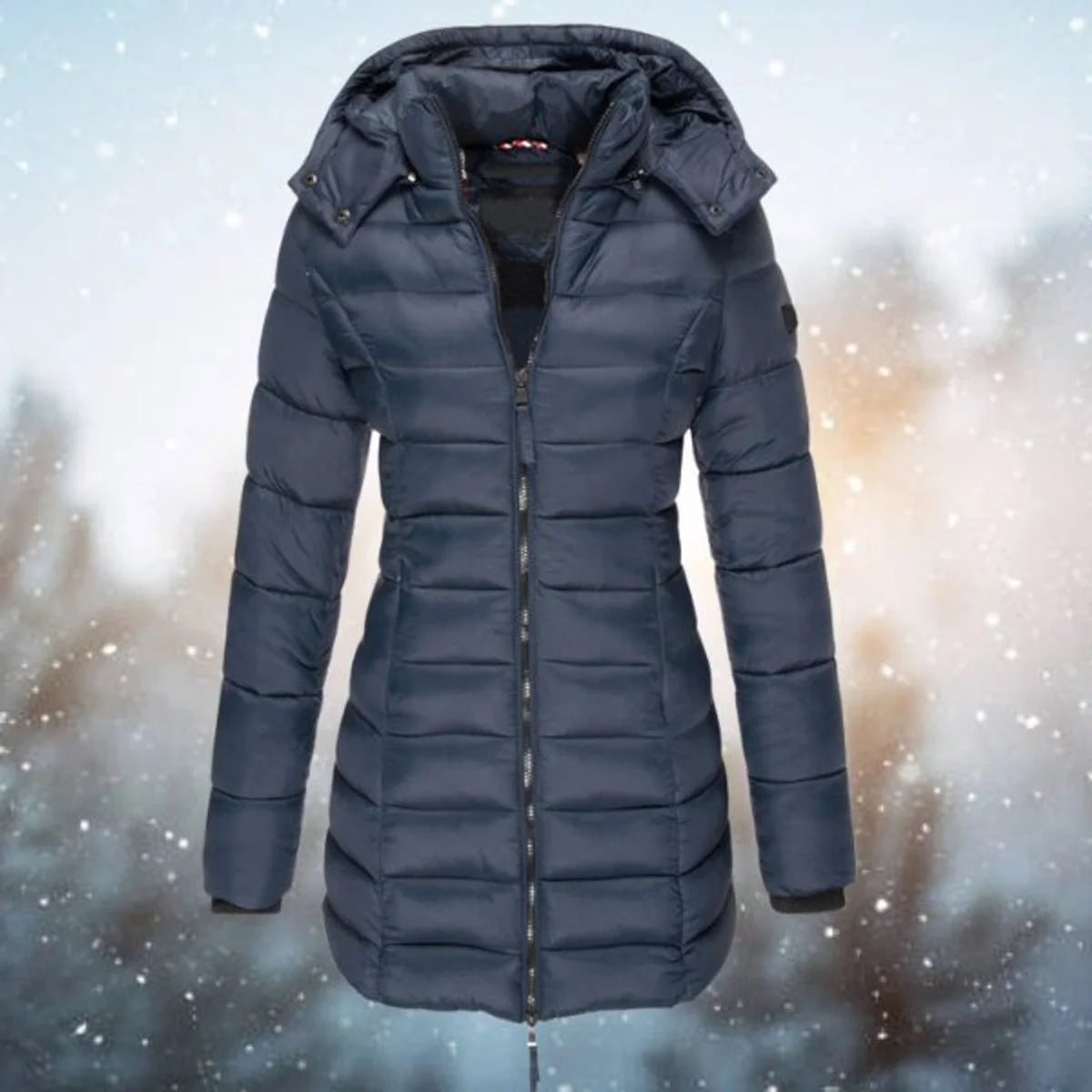 Women's Longline Quilted Puffer Jacket with Removable Hood 0