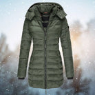 Women's Longline Quilted Puffer Jacket with Removable Hood 2