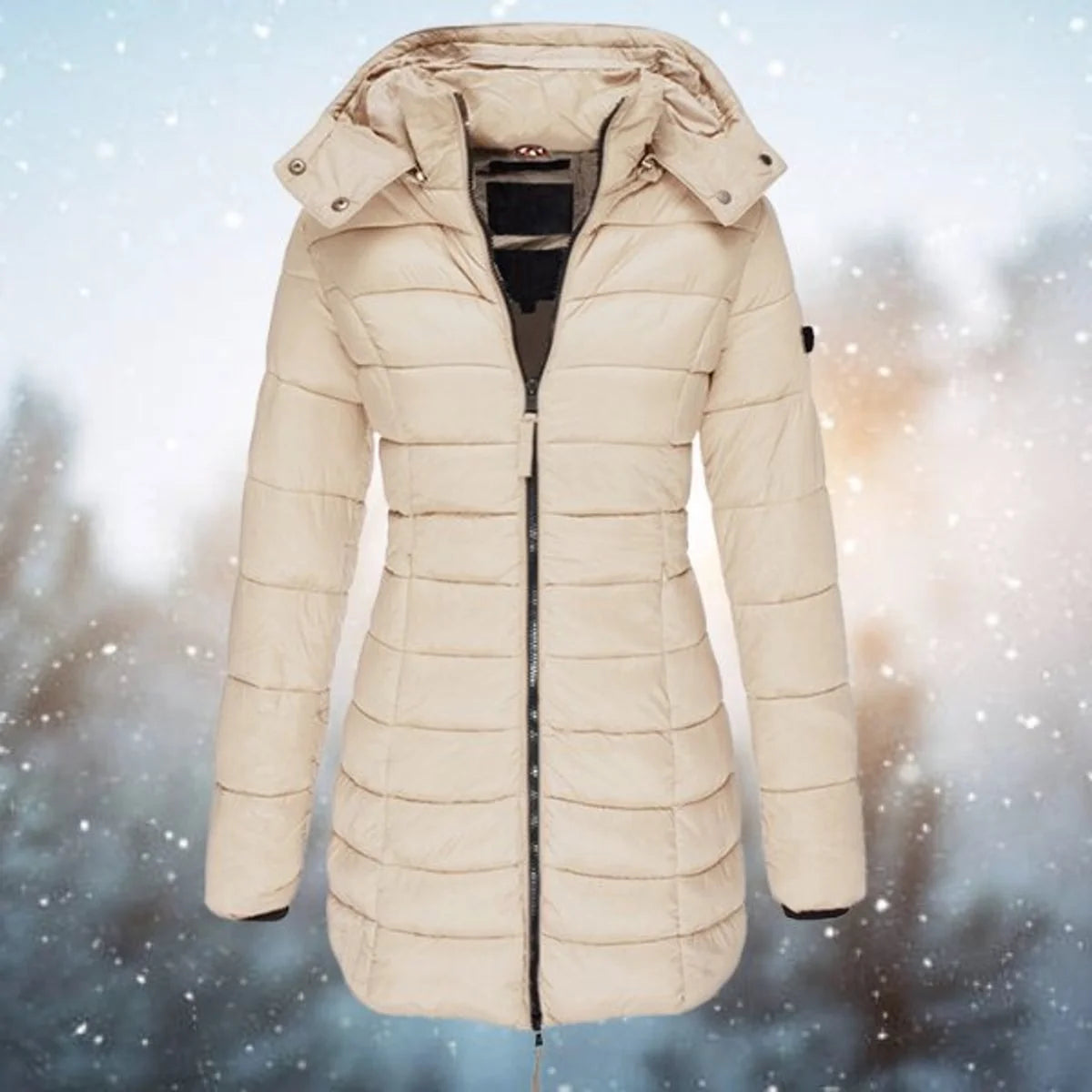 Women's Longline Quilted Puffer Jacket with Removable Hood 3