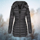 Women's Longline Quilted Puffer Jacket with Removable Hood 5