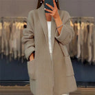 Women's Longline Ribbed Knit Open-Front Cardigan with Patch Pockets 1