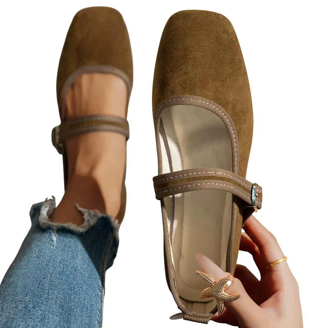 Women's Mary Jane Square Toe Buckle Shoes with Low Stacked Heel 0