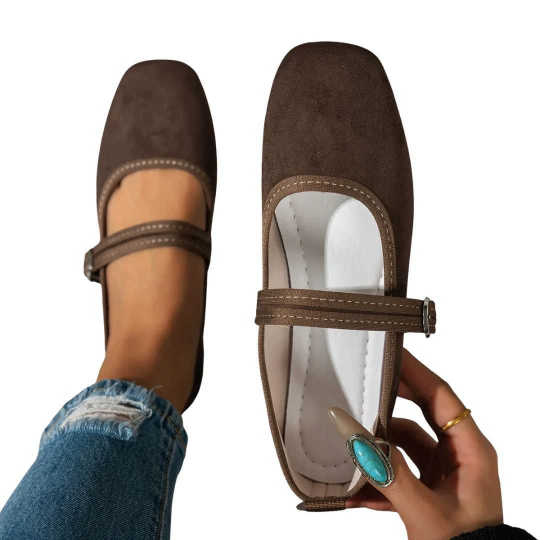 Women's Mary Jane Square Toe Buckle Shoes with Low Stacked Heel 1