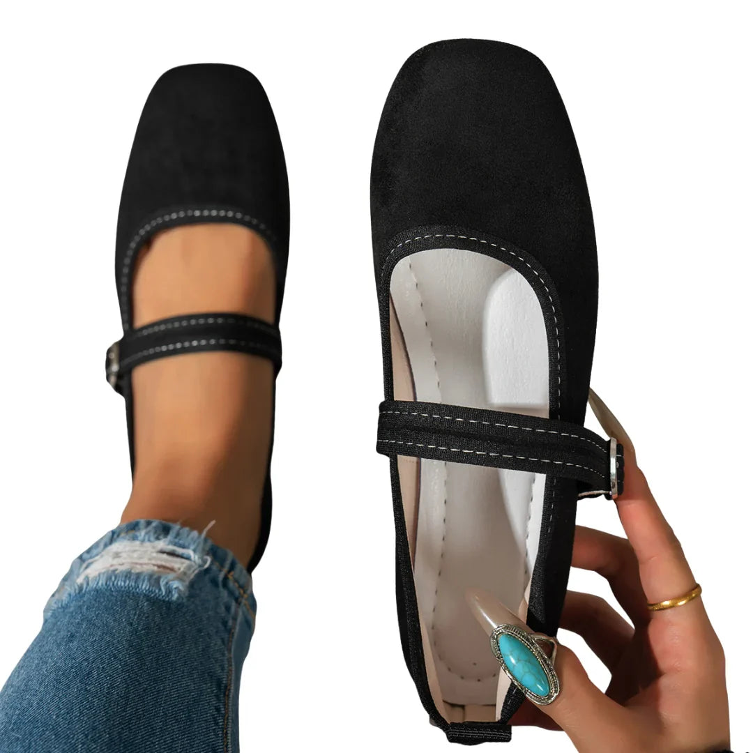 Women's Mary Jane Square Toe Buckle Shoes with Low Stacked Heel 2