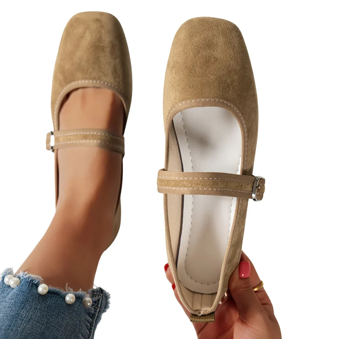 Women's Mary Jane Square Toe Buckle Shoes with Low Stacked Heel 4
