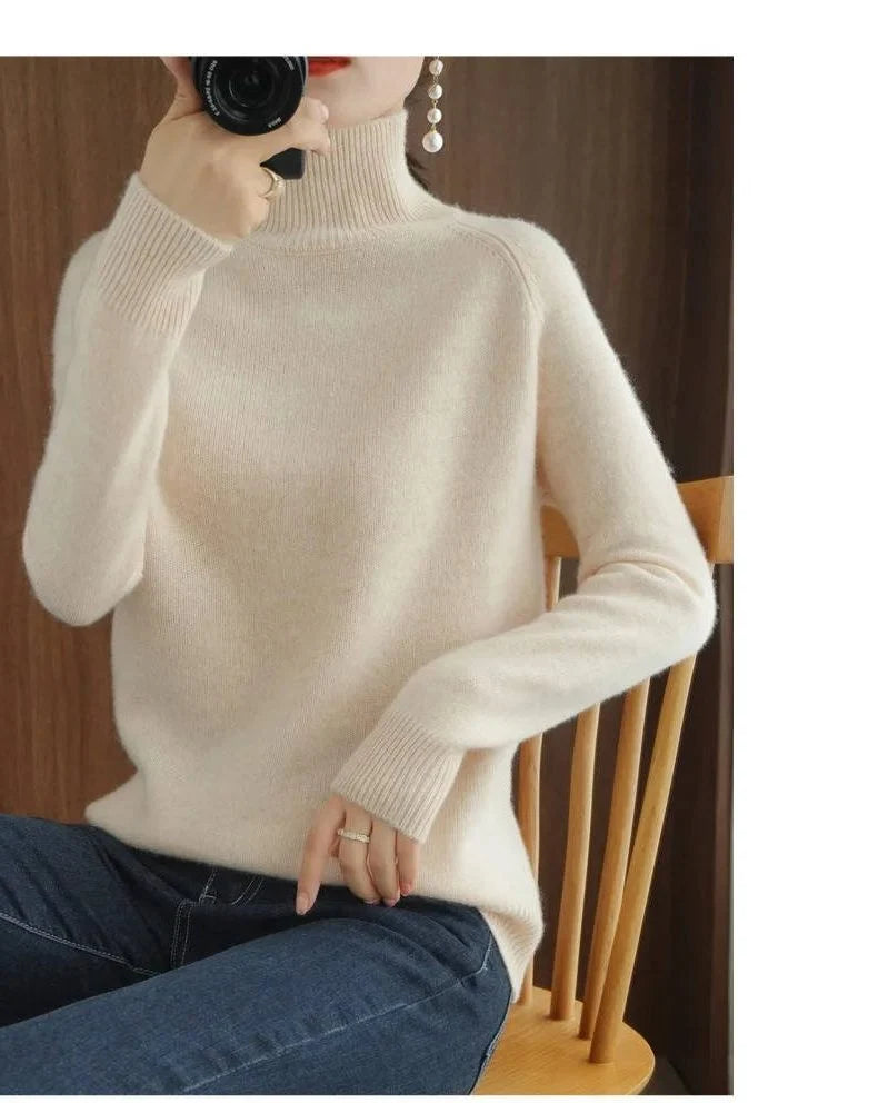 Women's Merino Wool Ribbed Roll Neck Sweater 5