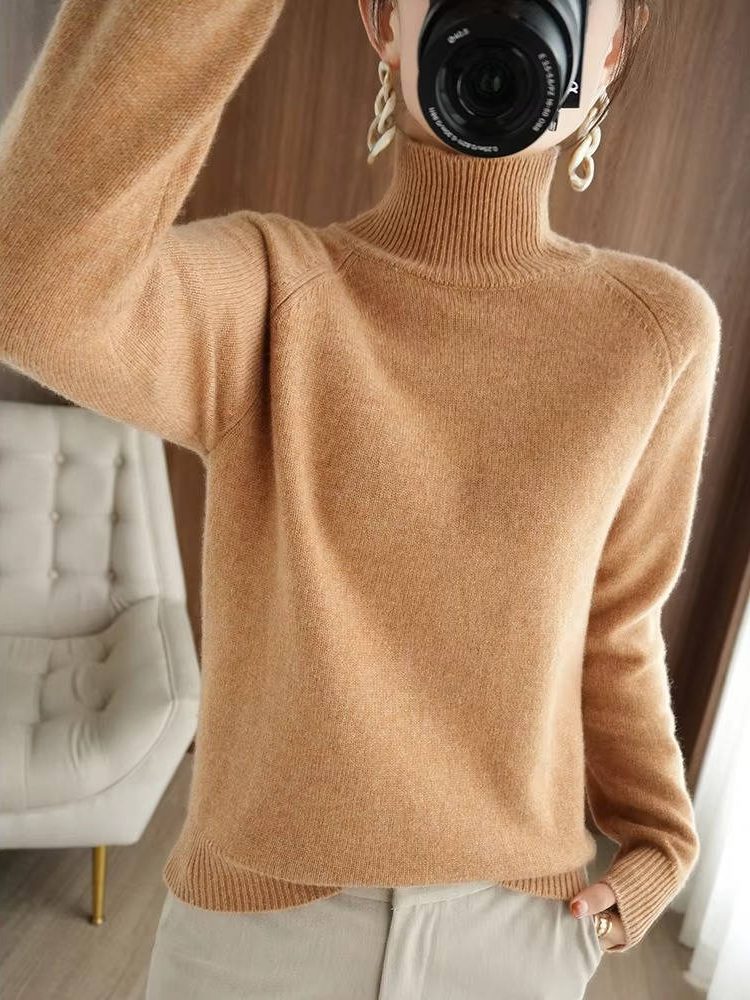 Women's Merino Wool Ribbed Roll Neck Sweater 7