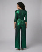 Women's Metallic Finish Wide Leg Wrap Jumpsuit with Pockets 2