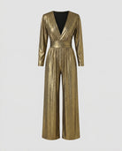 Women's Metallic Finish Wide Leg Wrap Jumpsuit with Pockets 4