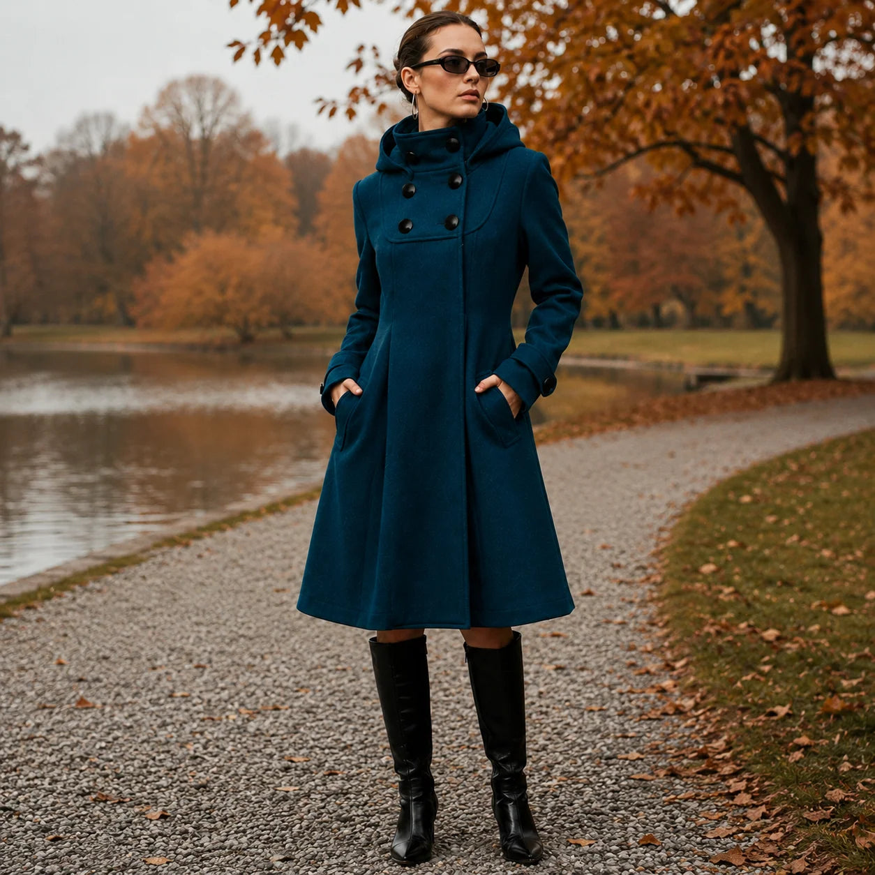 Women's Mid-Length Hooded Double-Breasted Coat 2