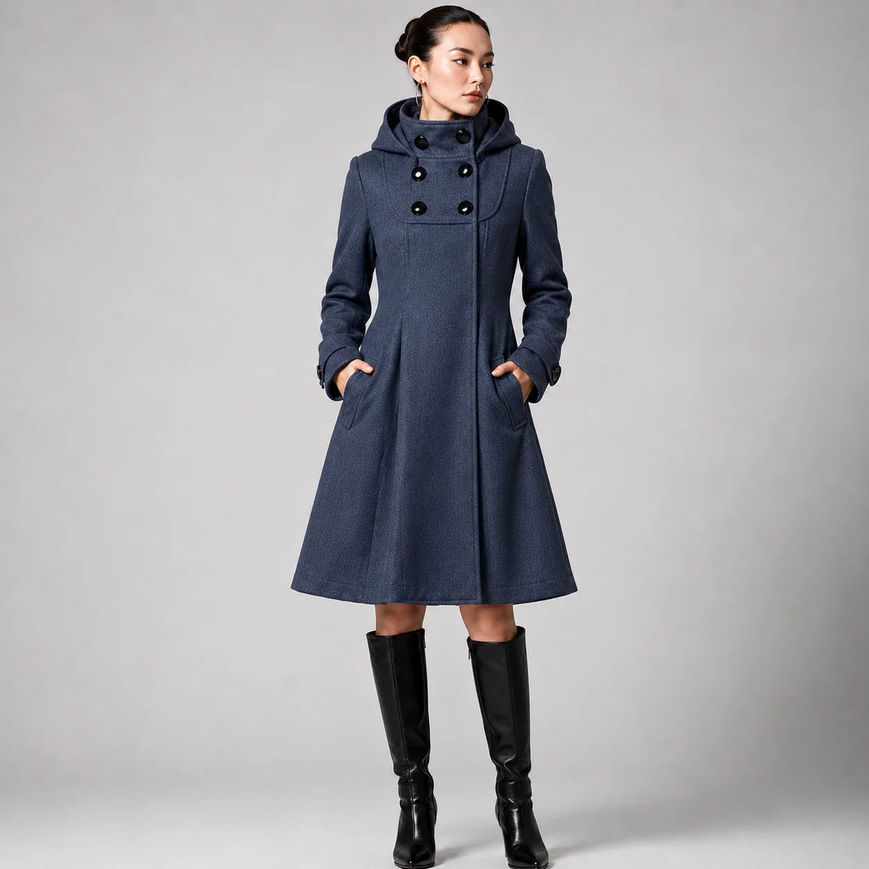 Women's Mid-Length Hooded Double-Breasted Coat 6