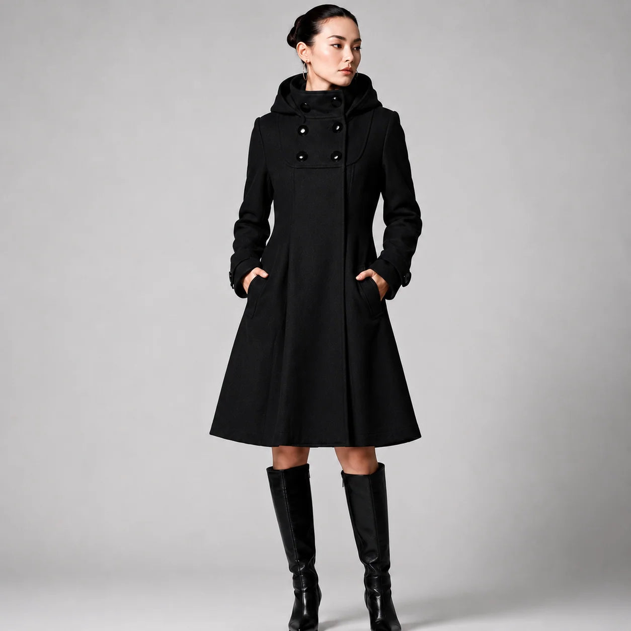 Women's Mid-Length Hooded Double-Breasted Coat 7