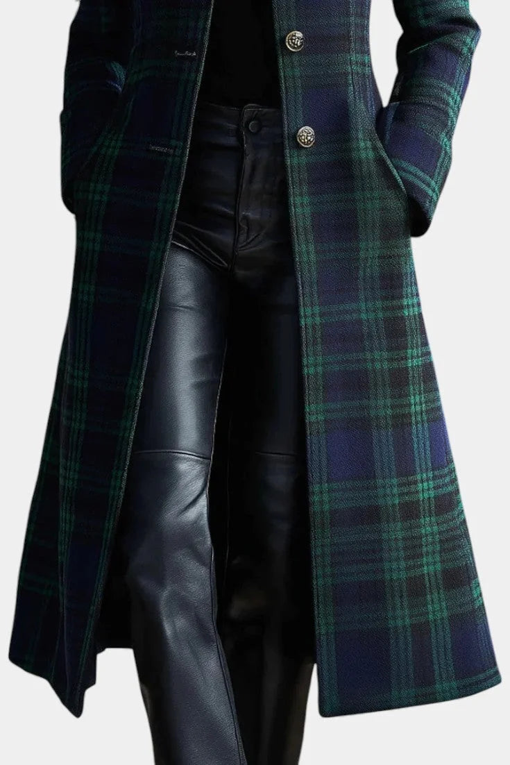 Women's Mid-Length Structured Plaid Coat 3
