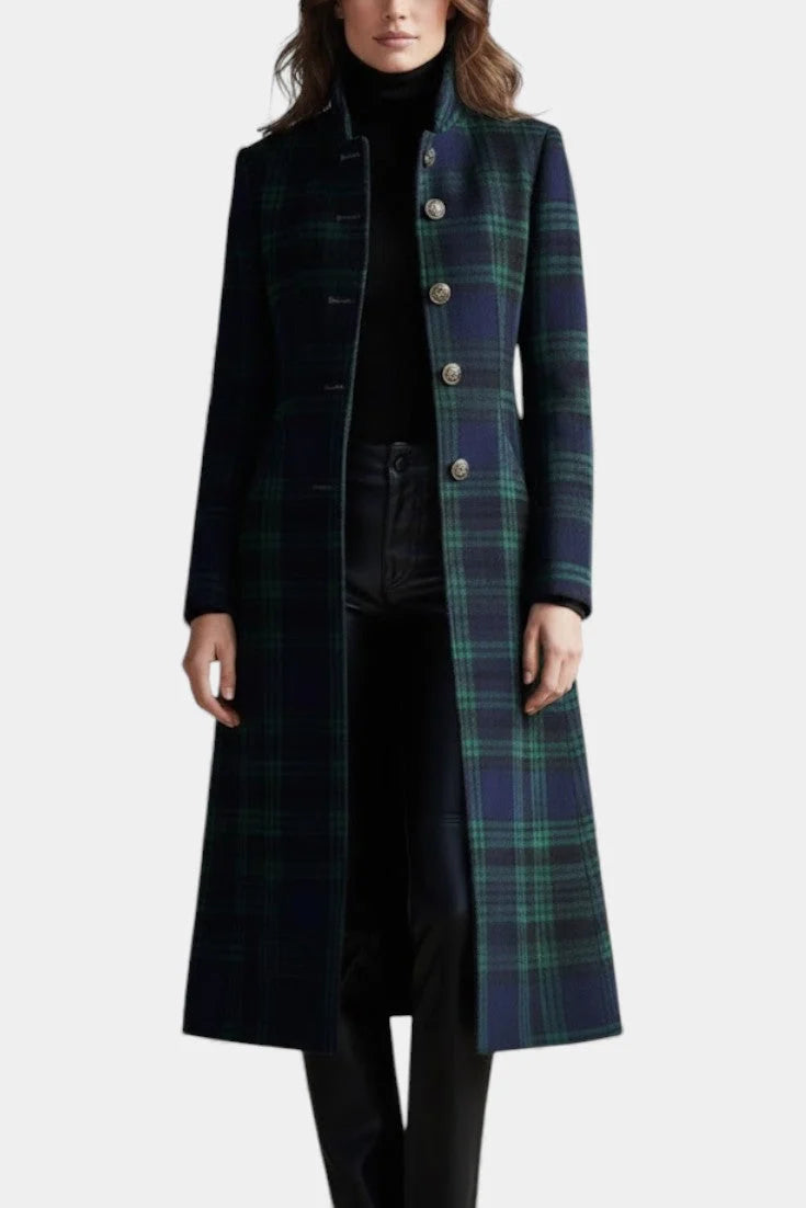 Women's Mid-Length Structured Plaid Coat 4