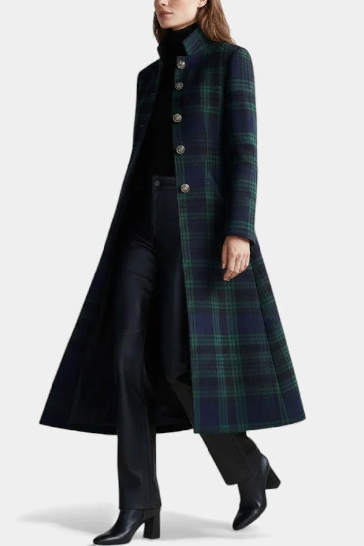 Women's Mid-Length Structured Plaid Coat 5