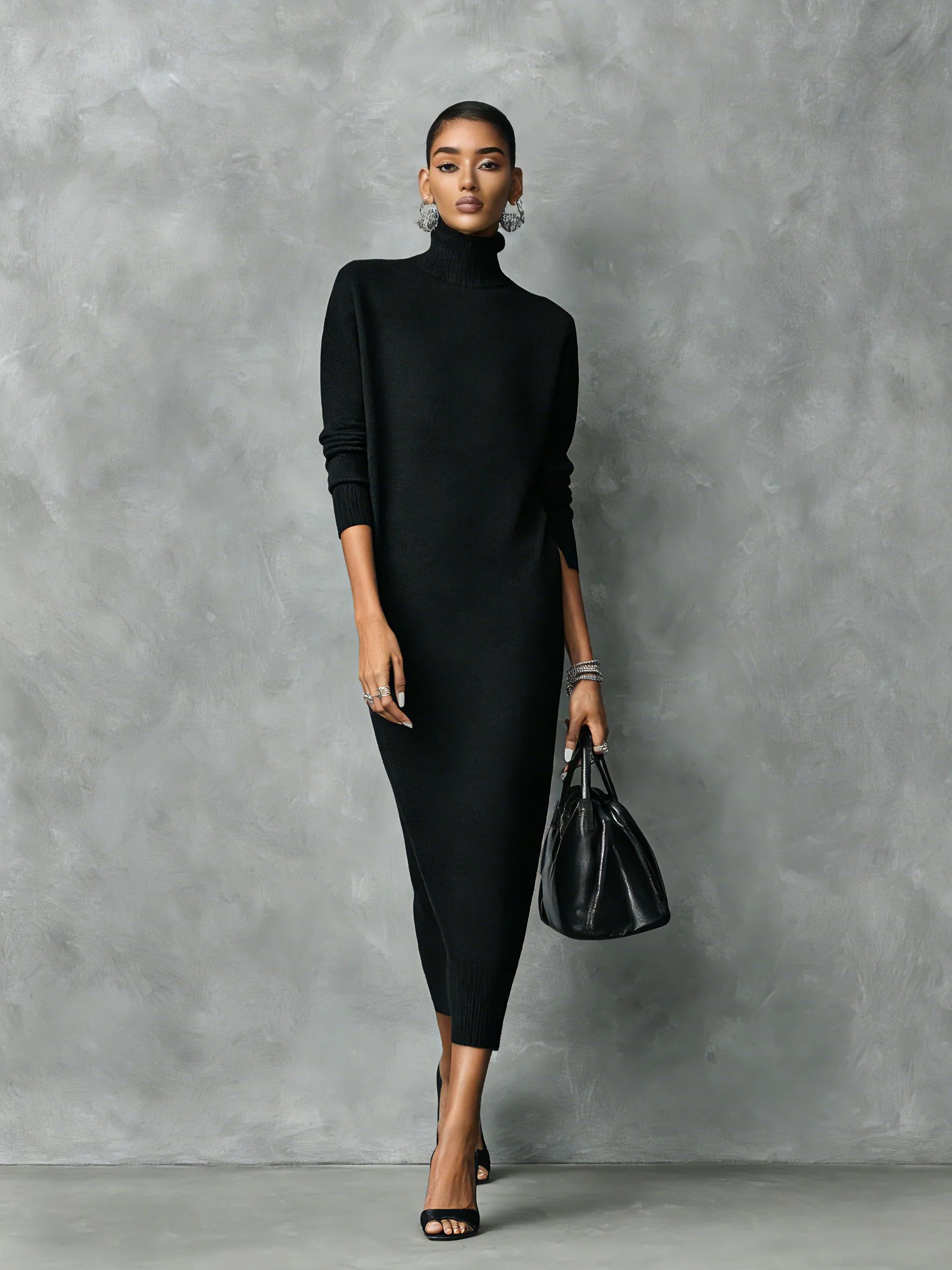 Women's Midi Turtleneck Sweater Dress with Fitted Silhouette 5