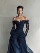 Women's Off-Shoulder Long-Sleeve Fitted Chiffon Maxi Dress 1