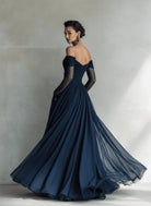 Women's Off-Shoulder Long-Sleeve Fitted Chiffon Maxi Dress 4