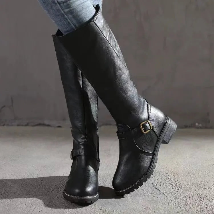 Women's Orthopedic Leather Tall Buckle Boots 1
