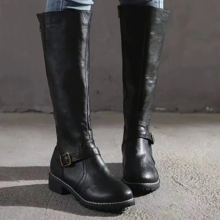Women's Orthopedic Leather Tall Buckle Boots 6