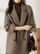 Women's Oversized Double-Breasted Houndstooth Blazer Coat 0