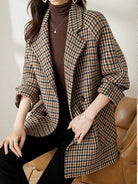 Women's Oversized Double-Breasted Houndstooth Blazer Coat 1