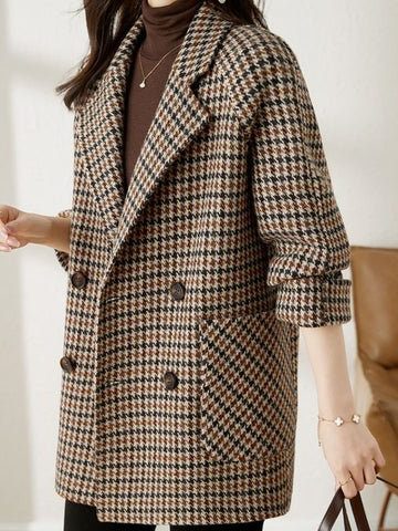 Women's Oversized Double-Breasted Houndstooth Blazer Coat 2
