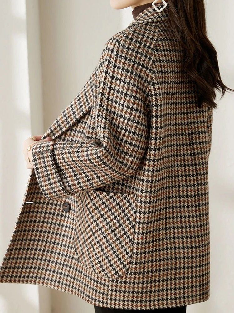 Women's Oversized Double-Breasted Houndstooth Blazer Coat 3