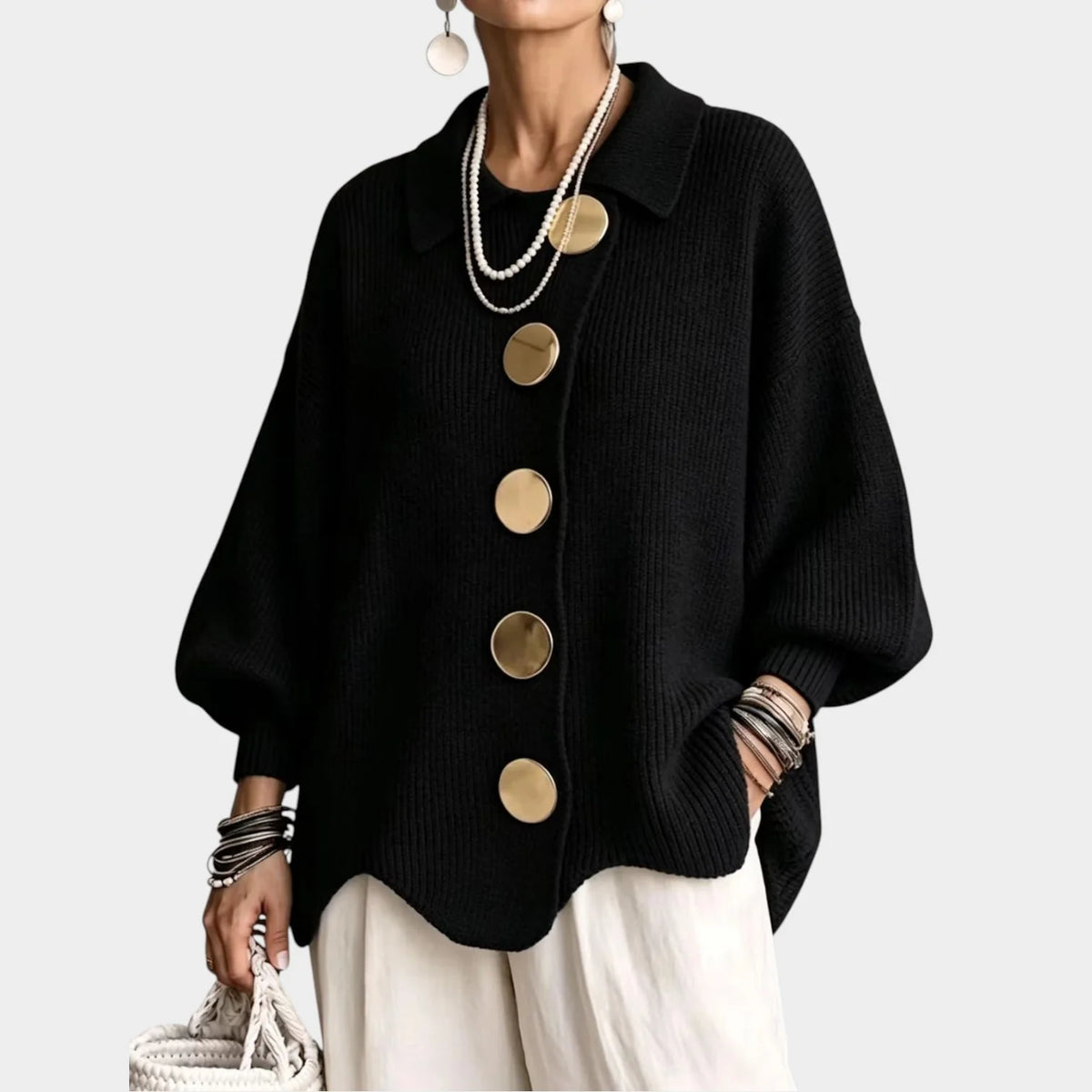 Women's Oversized Knit Cardigan with Gold-Tone Buttons 10