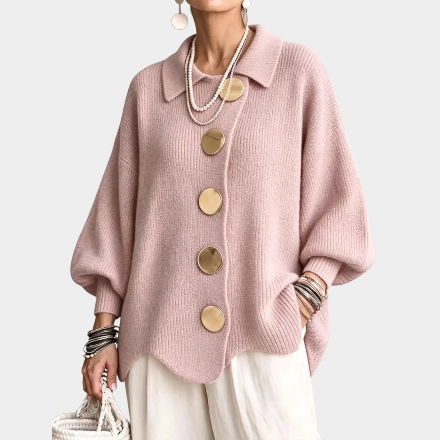 Women's Oversized Knit Cardigan with Gold-Tone Buttons 11