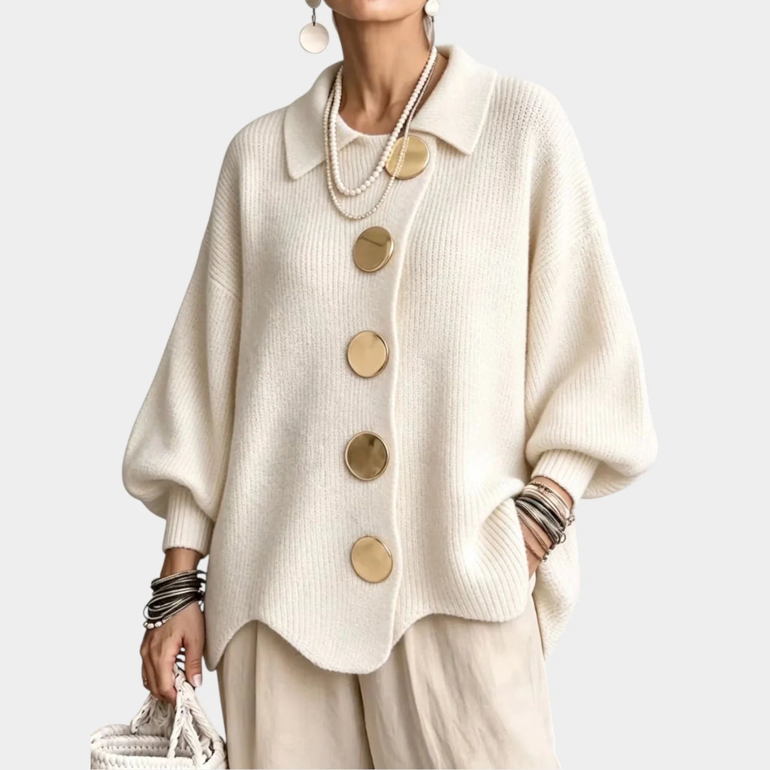 Women's Oversized Knit Cardigan with Gold-Tone Buttons 12