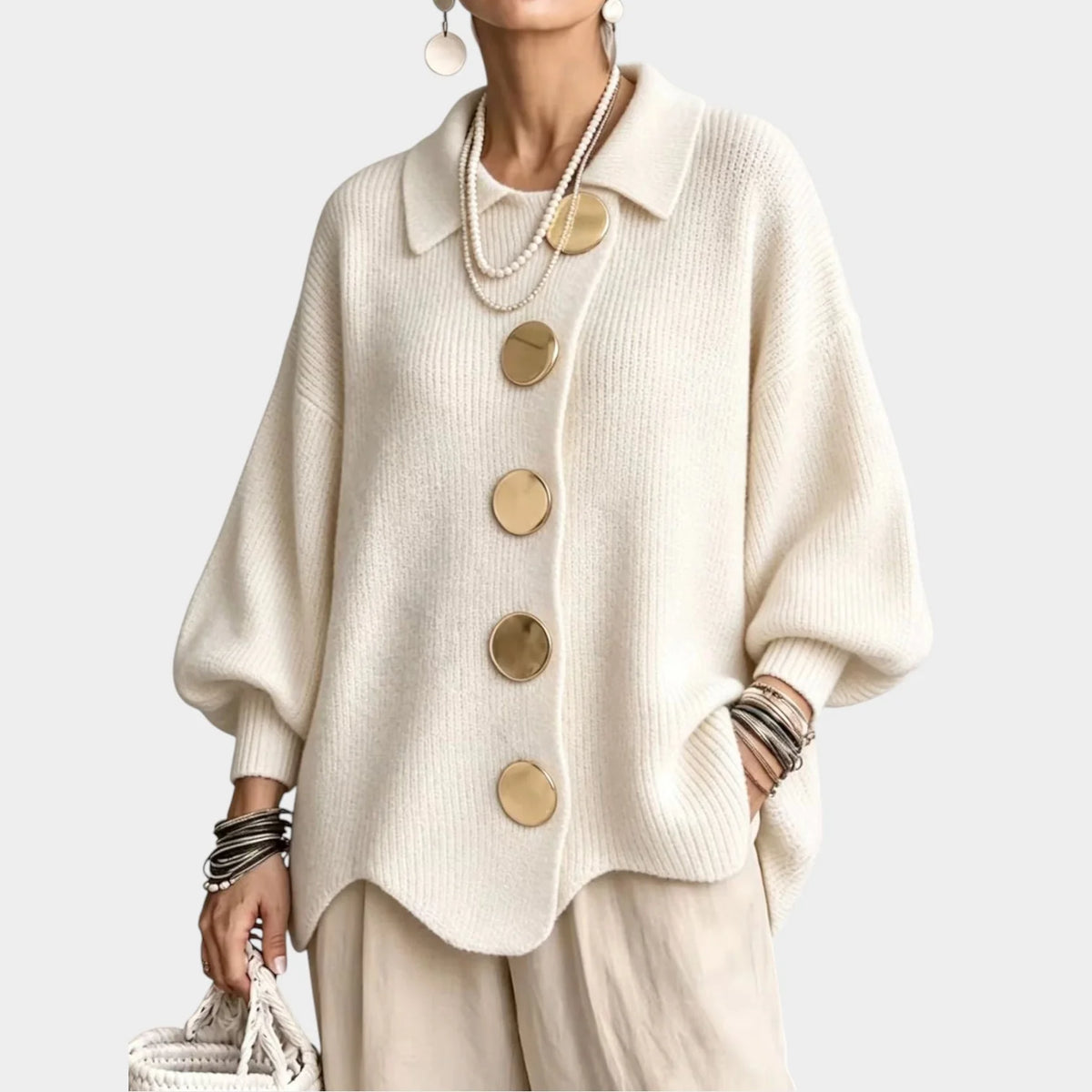 Women's Oversized Knit Cardigan with Gold-Tone Buttons 12