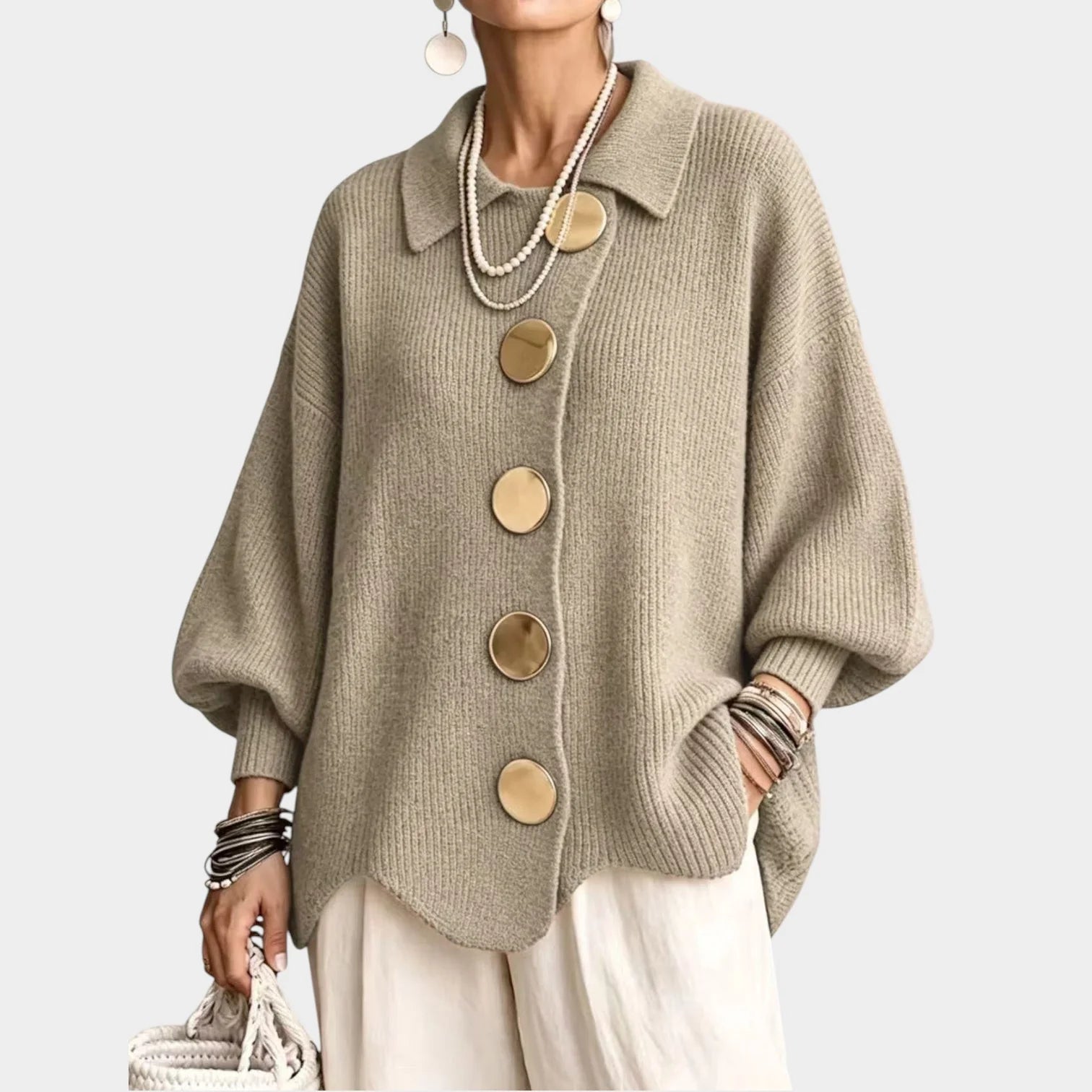 Women's Oversized Knit Cardigan with Gold-Tone Buttons 13