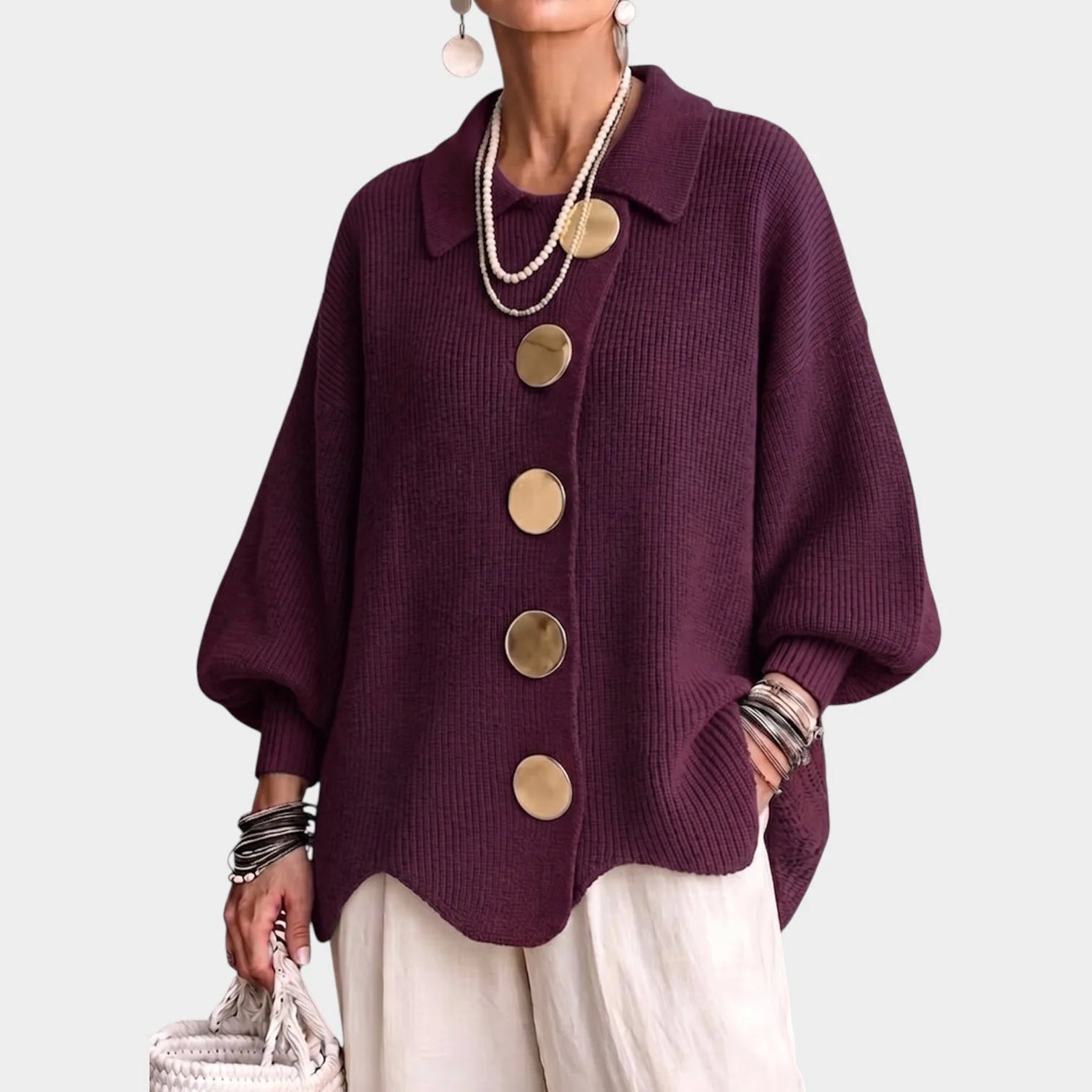 Women's Oversized Knit Cardigan with Gold-Tone Buttons 2
