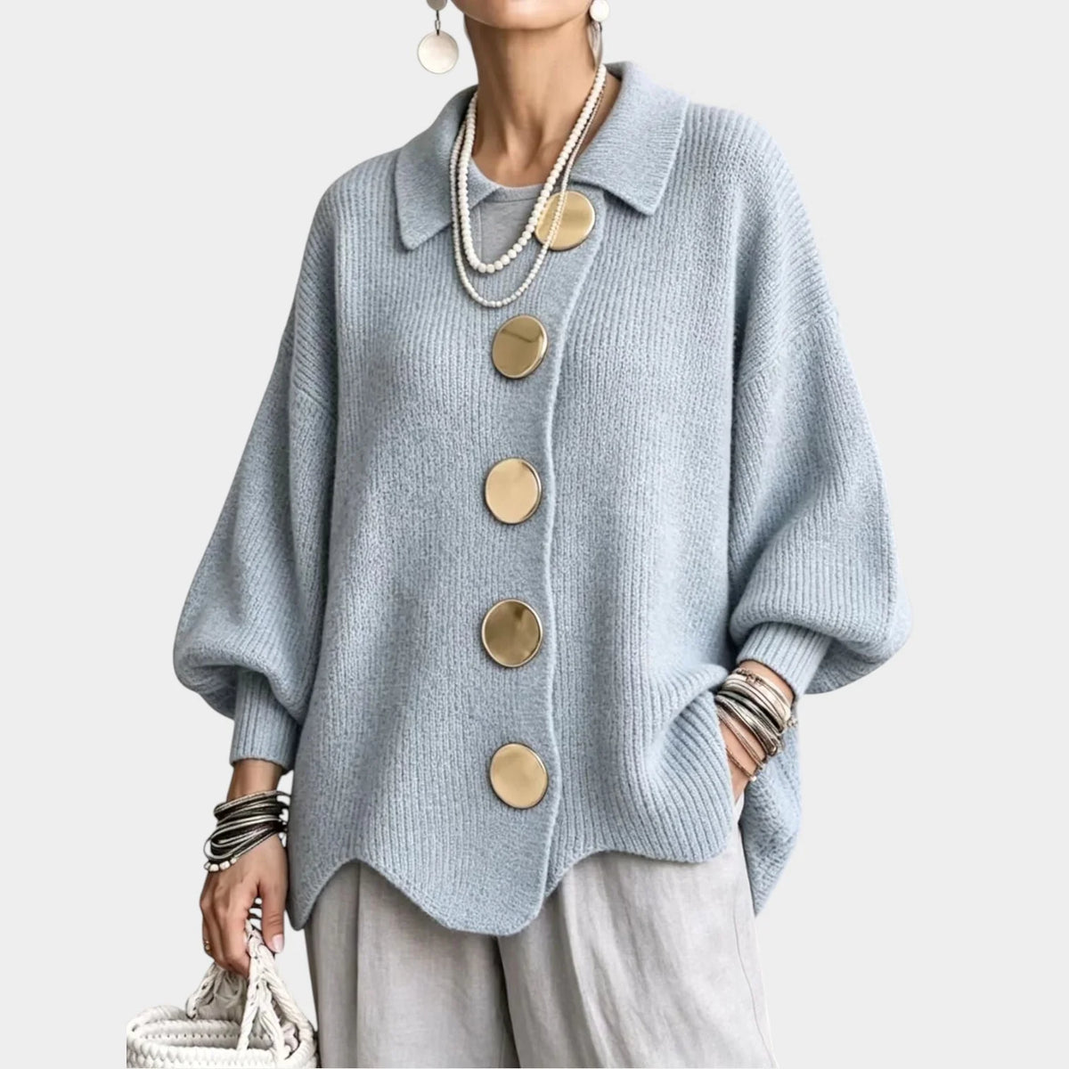 Women's Oversized Knit Cardigan with Gold-Tone Buttons 6