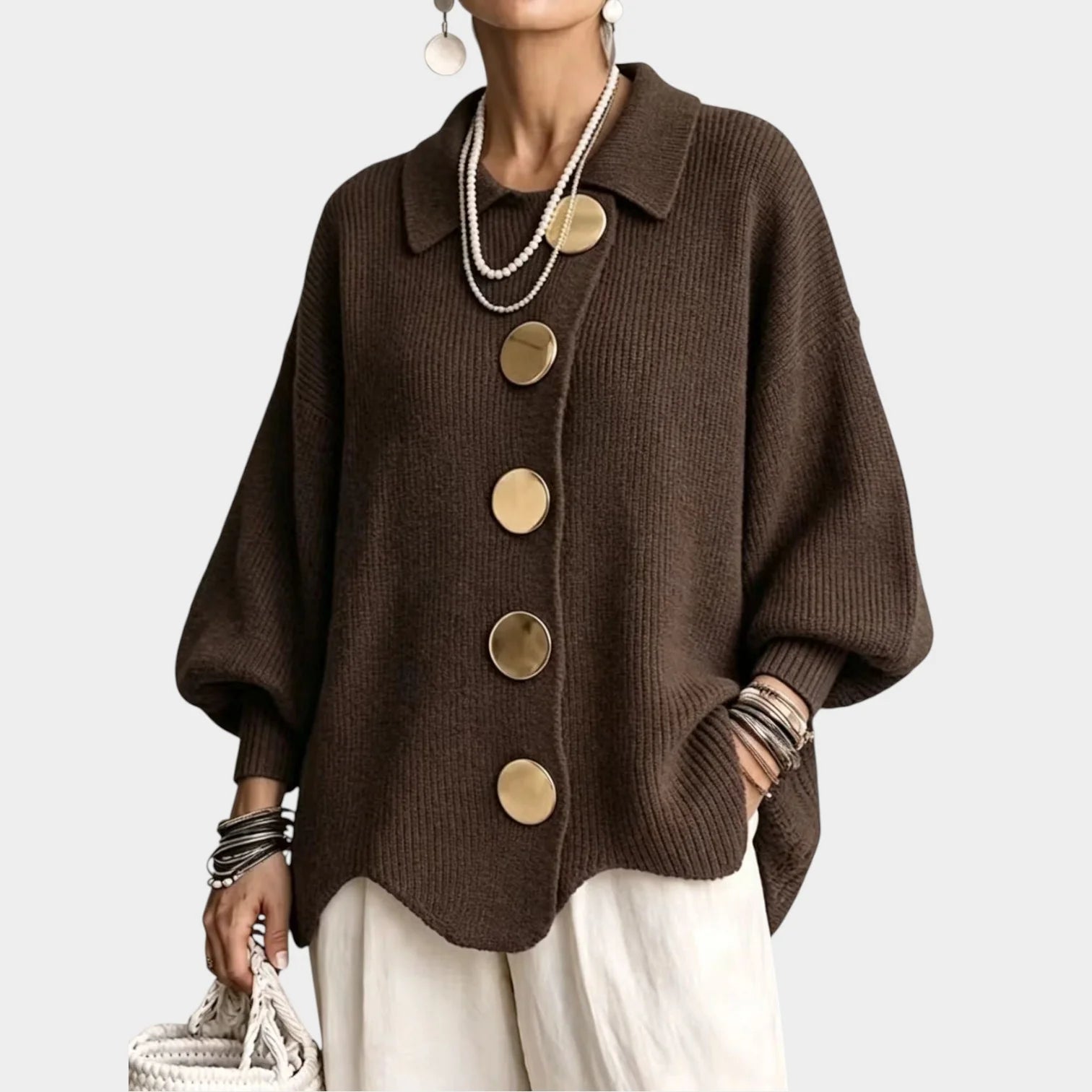 Women's Oversized Knit Cardigan with Gold-Tone Buttons 7