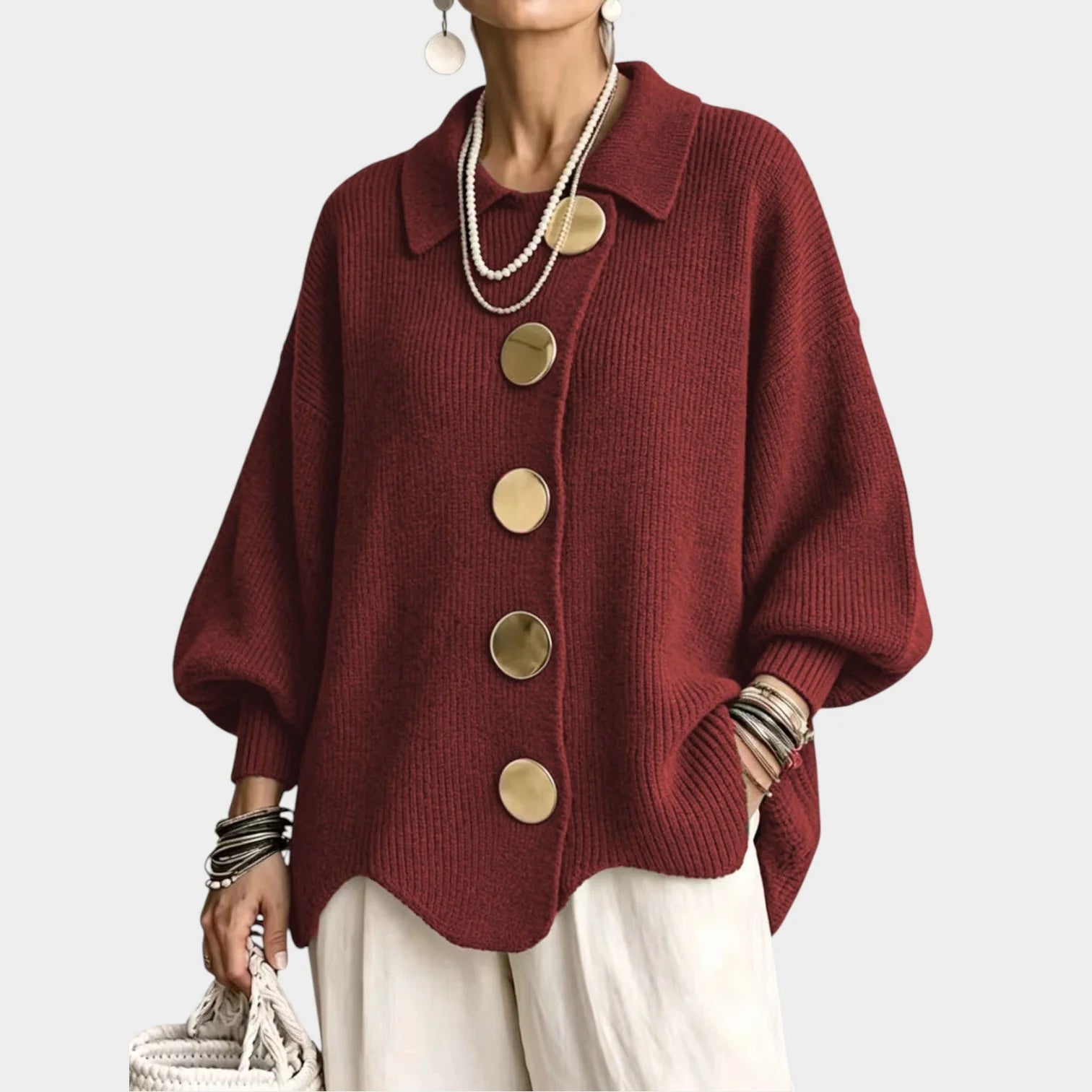 Women's Oversized Knit Cardigan with Gold-Tone Buttons 8