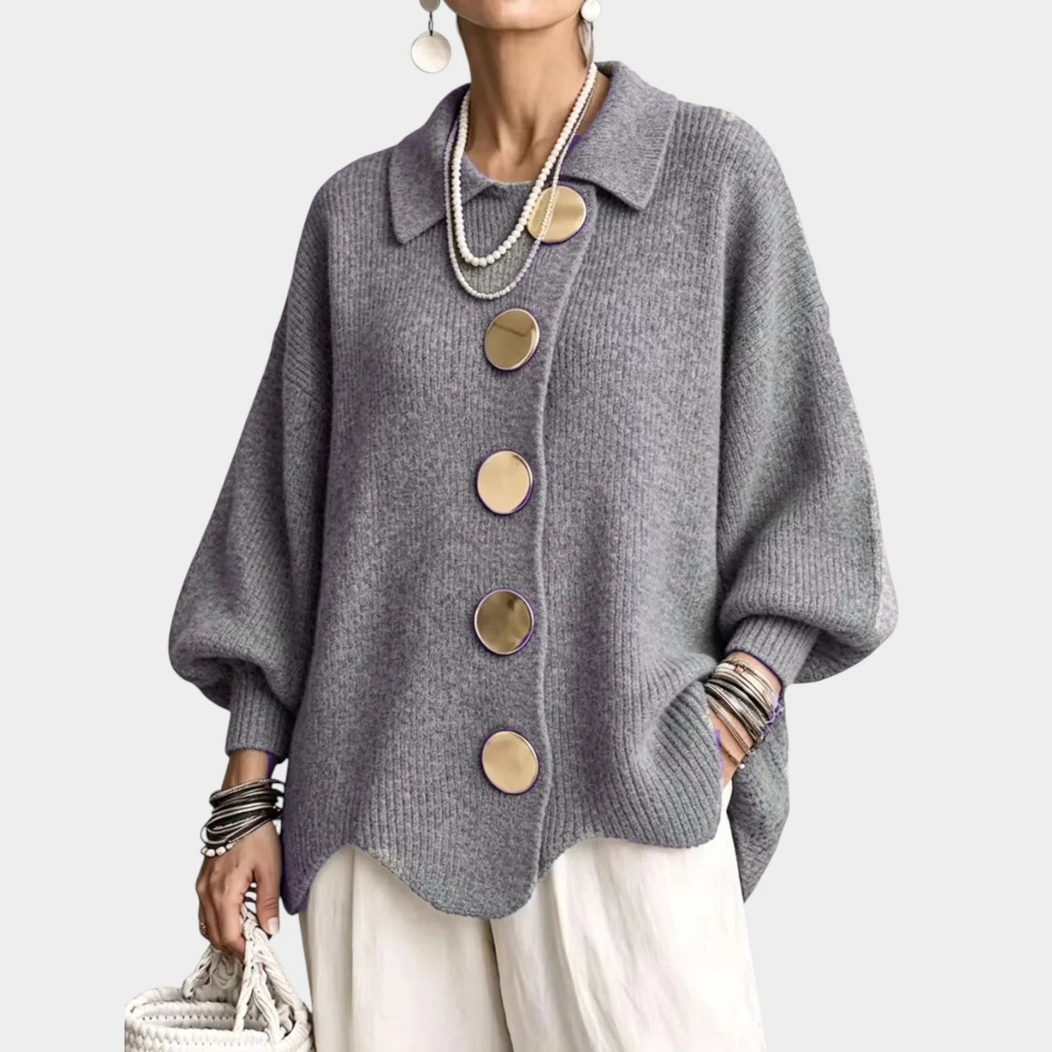Women's Oversized Knit Cardigan with Gold-Tone Buttons 9