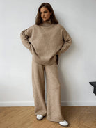 Women's Oversized Knit Set with Roll Neck Sweater and Wide Leg Trousers 0